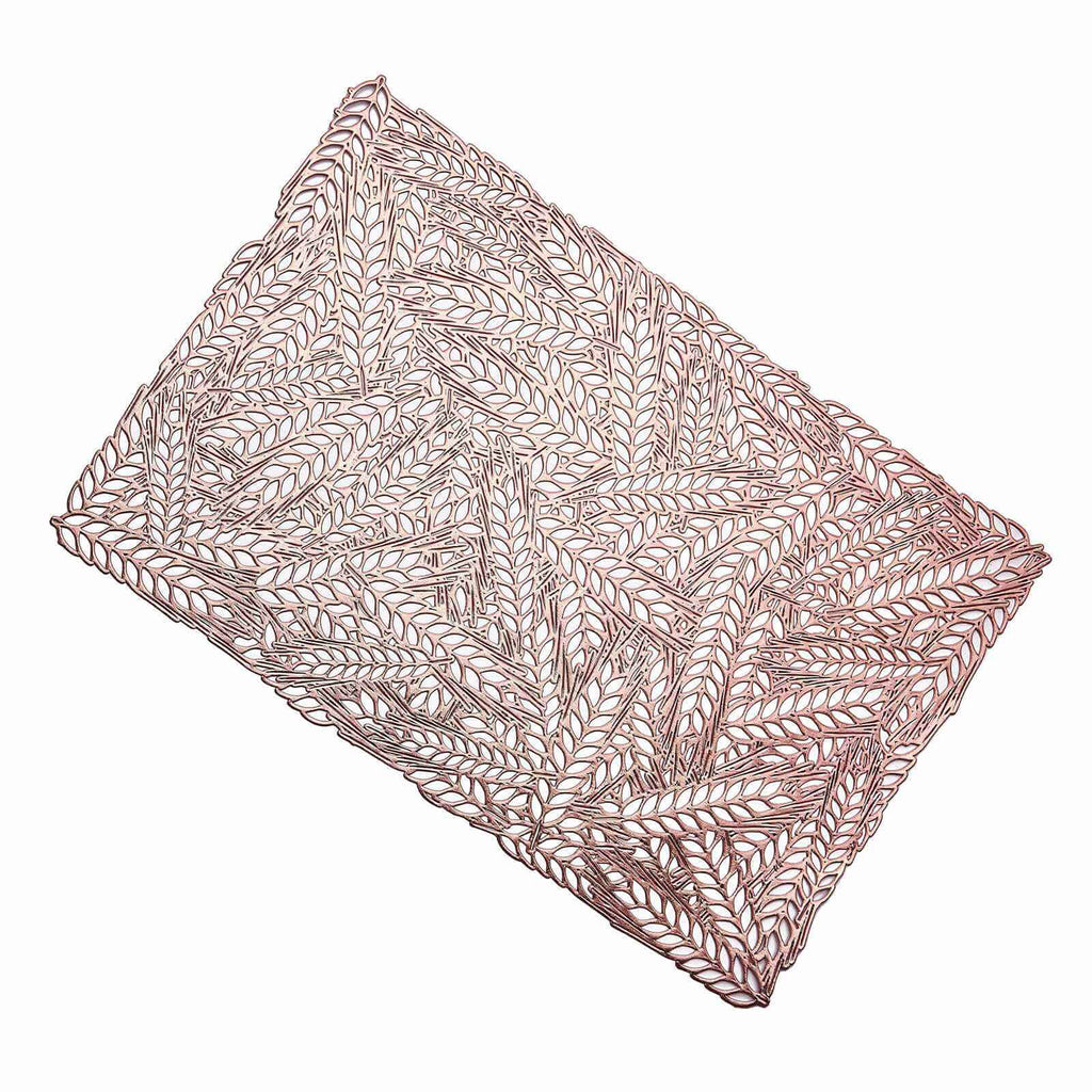 6-Pack Table Mats Wheat Design Rose Gold - Vinyl Rectangle Non-Slip Surface for Stylish Settings 12"x18"