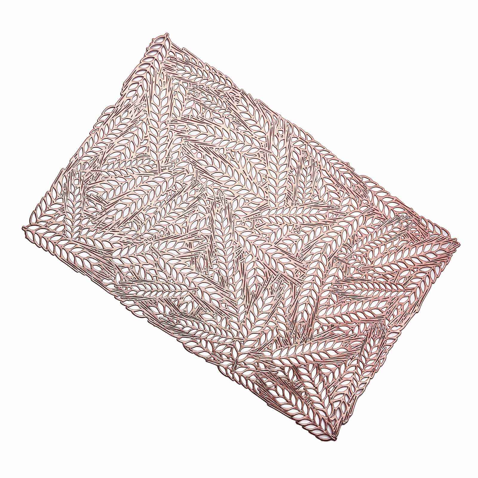 6-Pack Table Mats Wheat Design Rose Gold - Vinyl Rectangle Non-Slip Surface for Stylish Settings 12"x18"