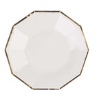 25-Pack Paper 9" Decagon Dinner Plates in White with Gold Foil Rim - Disposable Geometric Party Plates for Modern Weddings & Events