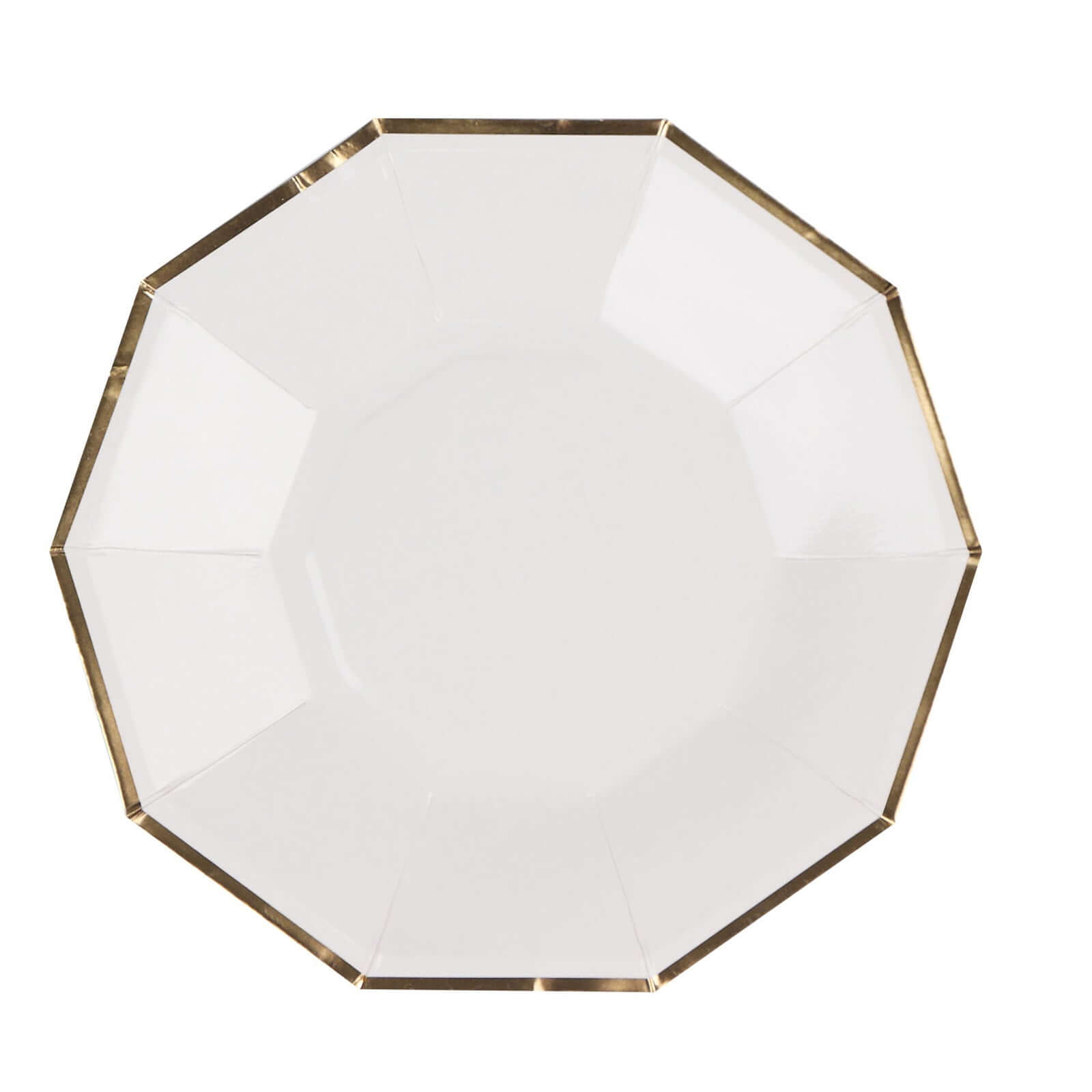 25-Pack Paper 9" Decagon Dinner Plates in White with Gold Foil Rim - Disposable Geometric Party Plates for Modern Weddings & Events