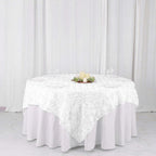Satin 72"x72" Table Overlay Square Tablecloth White - 3D Rosette Design for Stylish Occasions