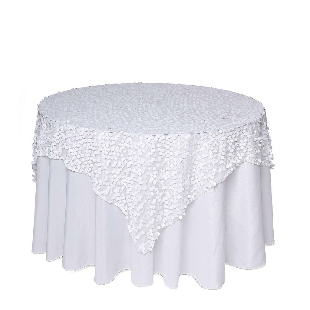 Sequin 72"x72" Table Overlay Square Tablecloth White - Big Payette Design for Classy Celebrations