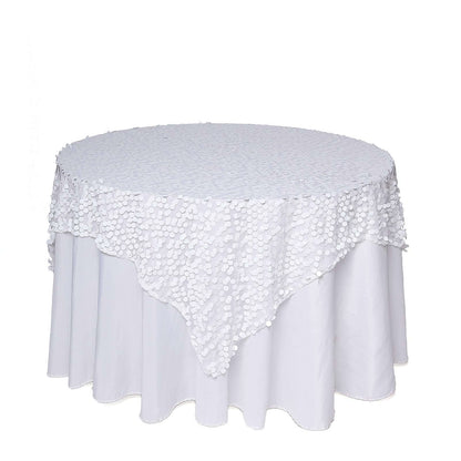 Sequin 72"x72" Table Overlay Square Tablecloth White - Big Payette Design for Classy Celebrations