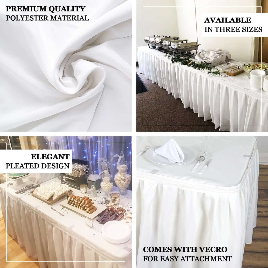 Polyester 14ft Table Skirt White - Classic Pleated Design for Weddings & Events