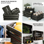 Set of 3 Rustic Wooden Crates Smoked Brown - Multi-Purpose Planters, Storage Containers & Display Risers