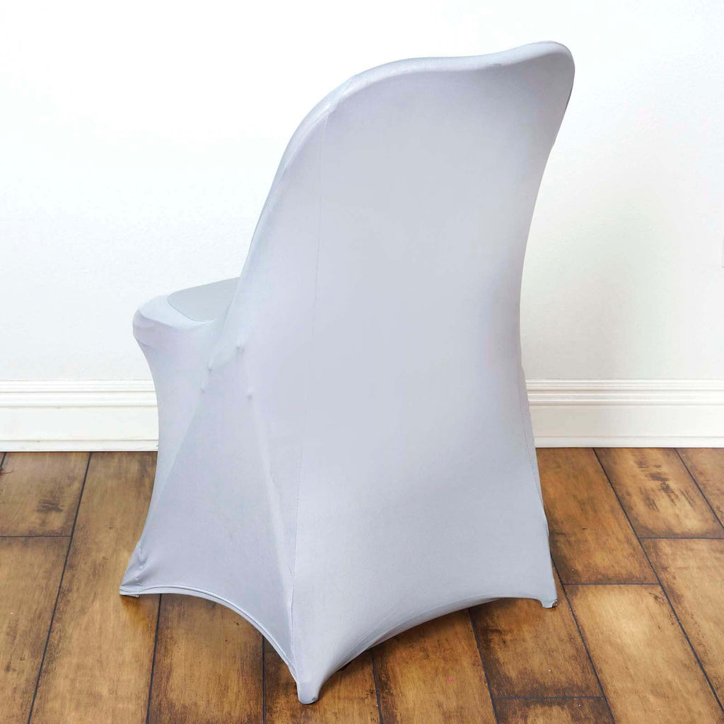 Stretch Spandex Chair Cover Silver for Folding Chairs - Reusable & Wrinkle-Resistant 160GSM Fitted Slipcover
