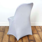 Stretch Spandex Chair Cover Silver for Folding Chairs - Reusable & Wrinkle-Resistant 160GSM Fitted Slipcover