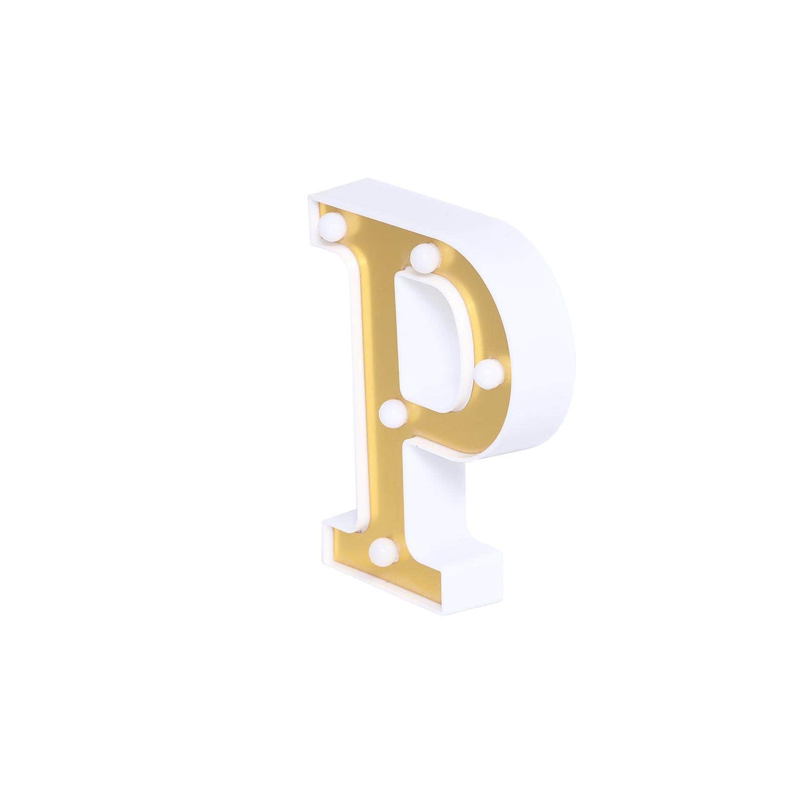 3D Marquee Letter "P" Warm White 5 LED Lights Gold - Chic Light-Up Decor for Events 6"