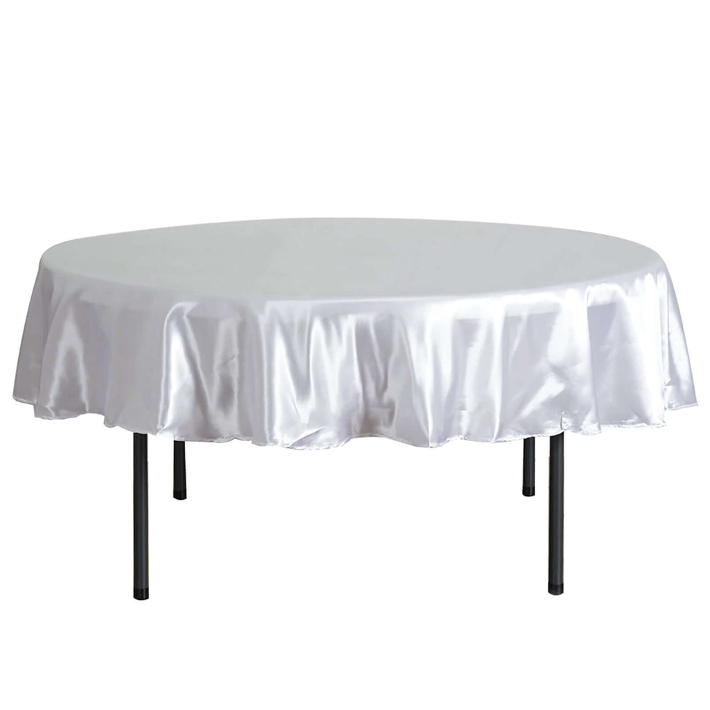 Satin 90" Round Tablecloth White - Smooth and Lustrous Table Cover for Weddings & Events