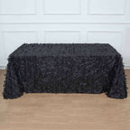 Taffeta 90"x132" Rectangle Tablecloth Black | 3D Leaf Petal Design Seamless Table Cover