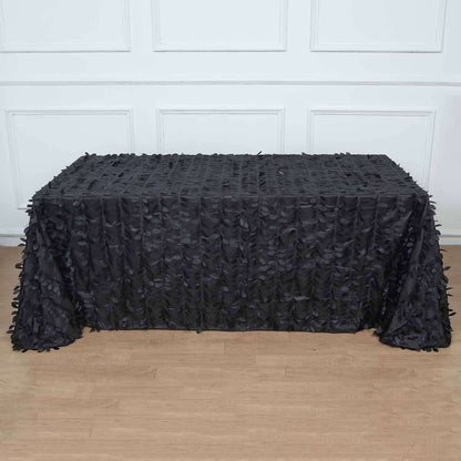 Taffeta 90"x132" Rectangle Tablecloth Black | 3D Leaf Petal Design Seamless Table Cover