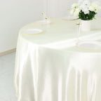 Satin 132" Round Tablecloth Ivory - Stylish Seamless Table Cover