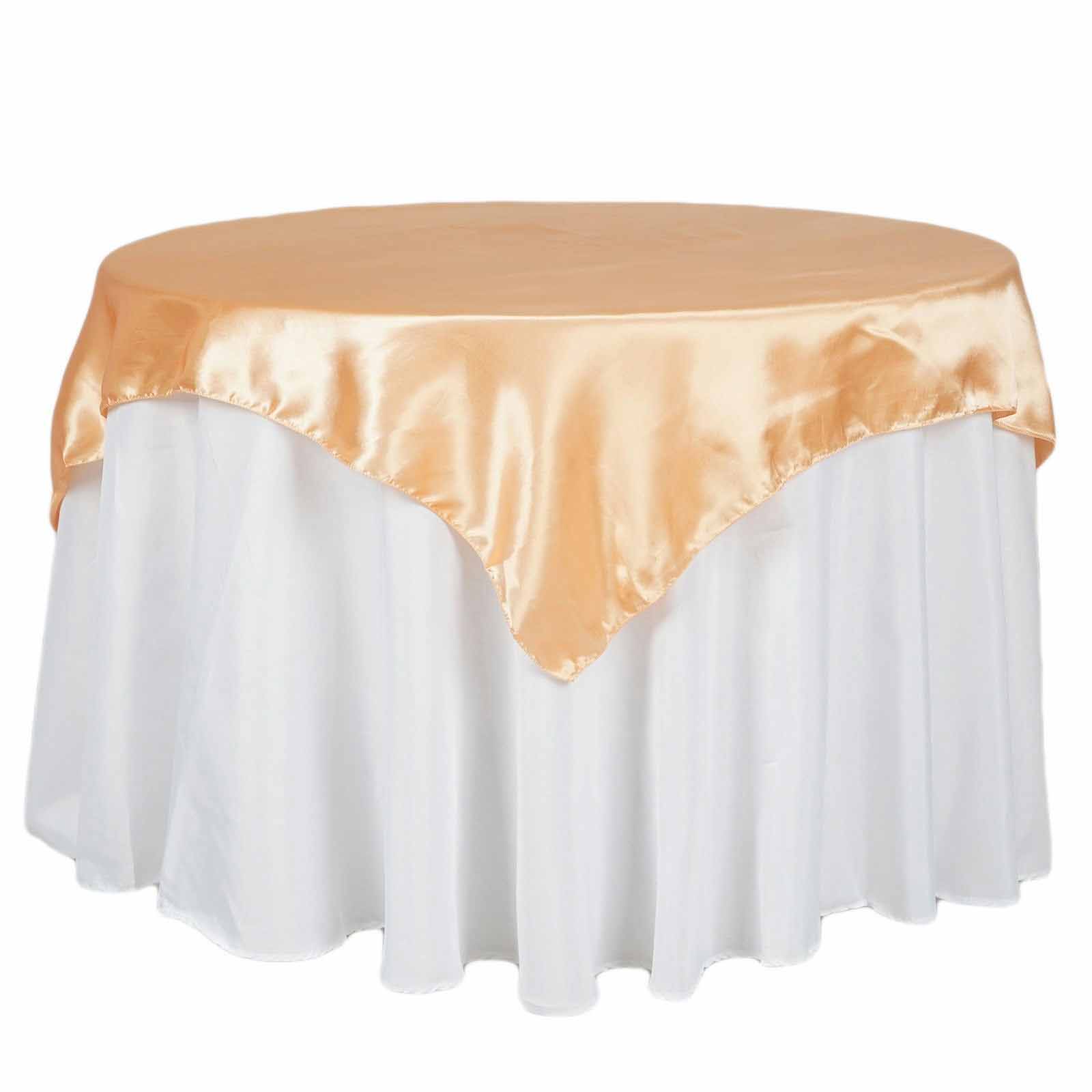 Satin 72"x72" Table Overlay Square Tablecloth Peach - Smooth Finish Table Cover