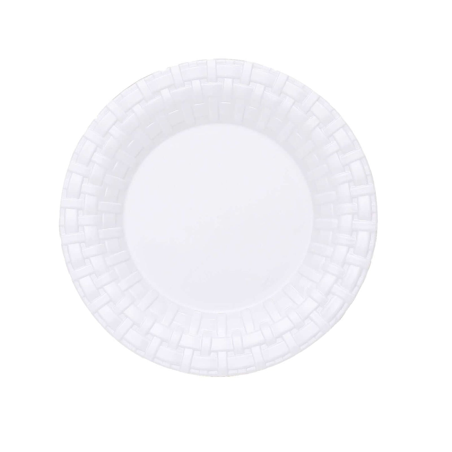 10 Pack 7" White Basketweave Rim Plastic Salad Dessert Plates, Round Disposable Appetizer Plates