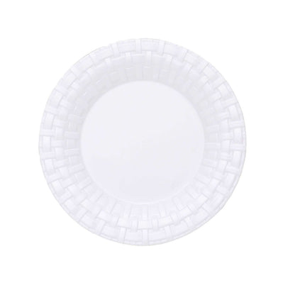 10 Pack 7" White Basketweave Rim Plastic Salad Dessert Plates, Round Disposable Appetizer Plates