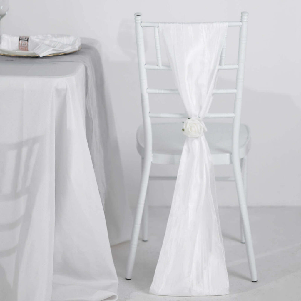 5 Pack Taffeta 6"x106" Chair Sashes White Accordion Crinkle Texture - Stylish Decor for Weddings & Gatherings