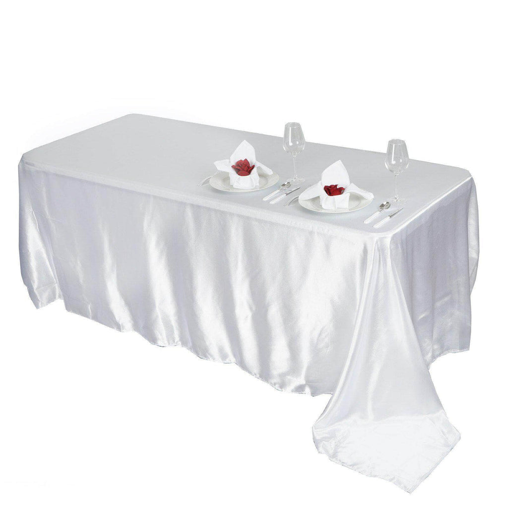 Satin Rectangular 90"x156" Tablecloth White - Seamless Stylish Table Cover for Wedding & Event Decoration