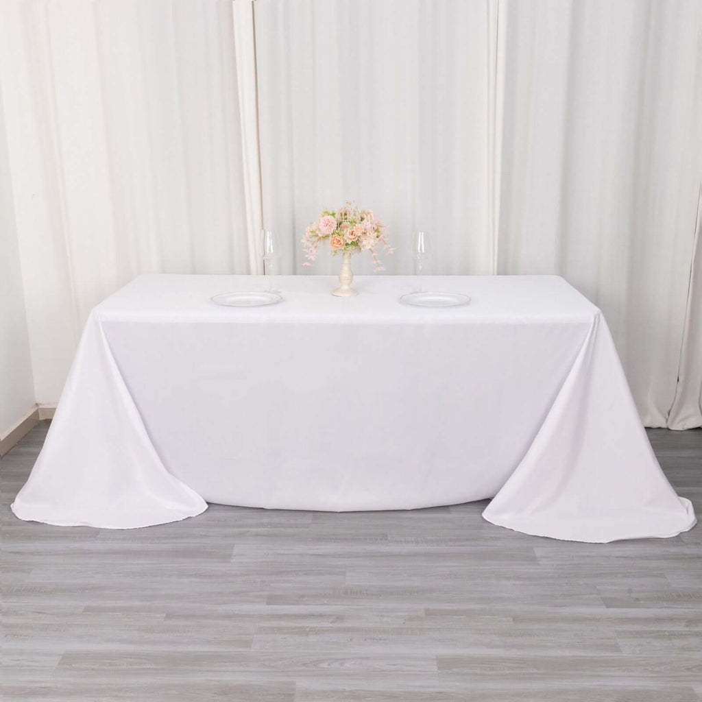 Polyester 90"x132" Rectangle Tablecloth White - Rounded Corners and Seamless Design for Sophisticated Gatherings
