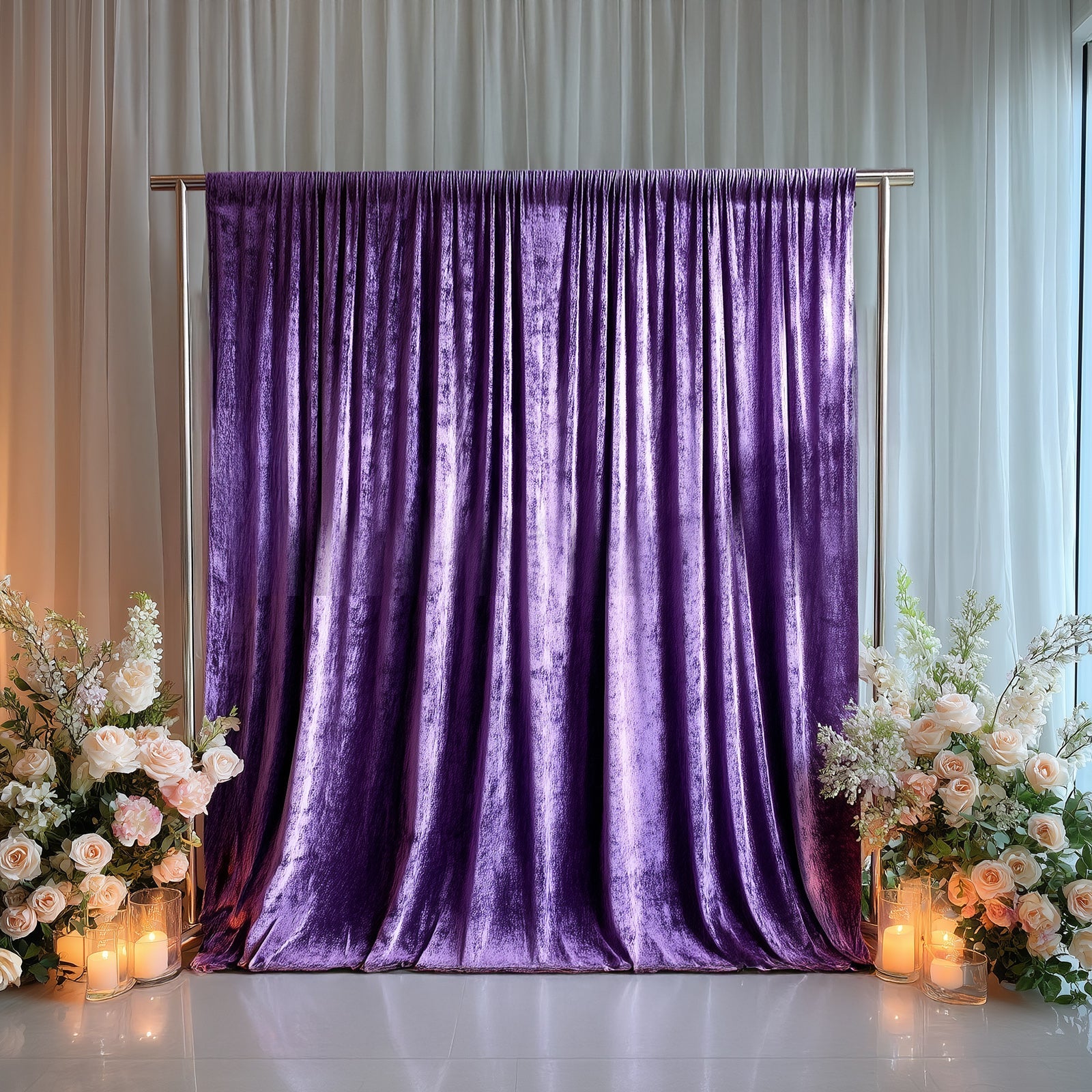 Purple Crushed Velvet Backdrop Curtain â€“ 5ft x 10ft Event Drape with Rod Pocket, Privacy Panel for Photo Booths & Events - Bell Racket Store