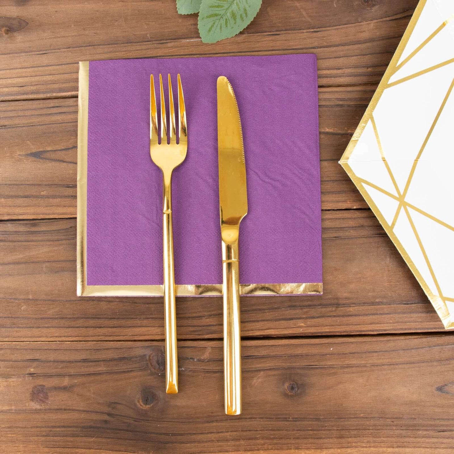 50-Pack Paper Beverage Napkins with Gold Foil Edge Purple - Disposable 2 Ply Cocktail Napkins for Events 6.5"x6.5"