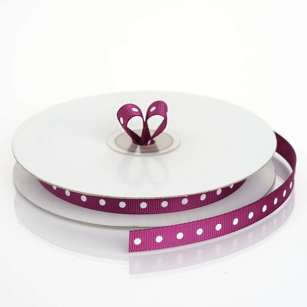 25 Yards 3/8" Eggplant Grosgrain Polka Dot Ribbon