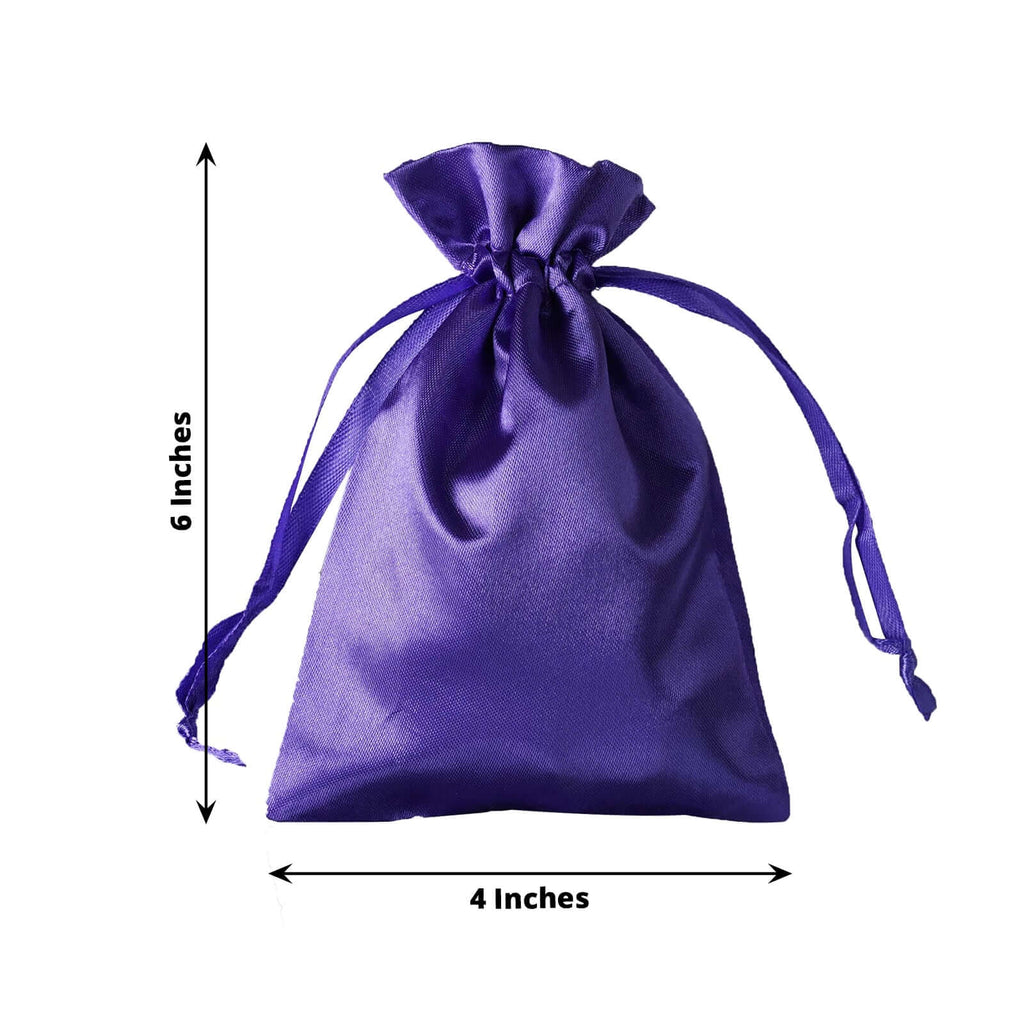 12 Pack 4"x6" Purple Satin Drawstring Wedding Party Favor Gift Bags
