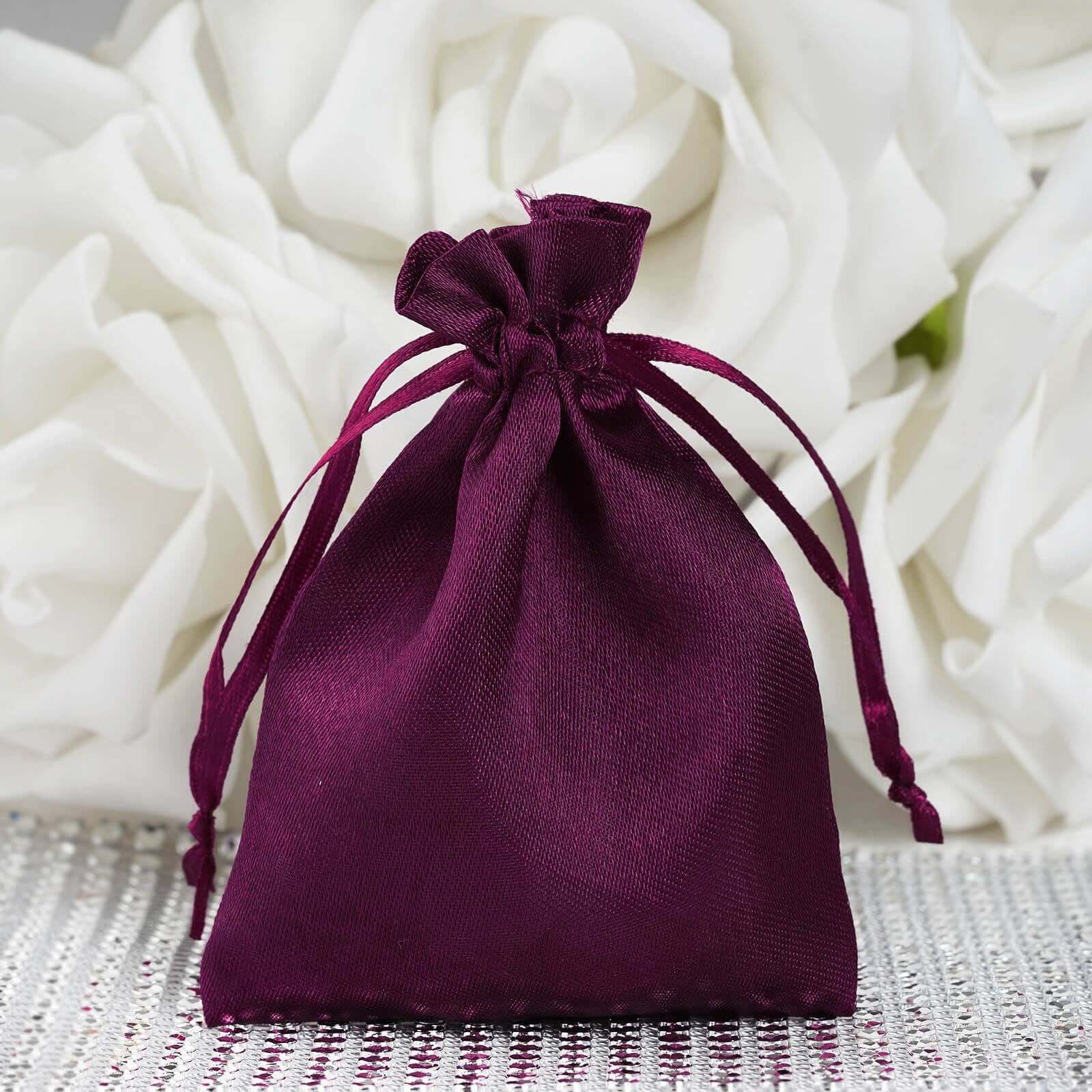 12 Pack 3"x4" Eggplant Satin Drawstring Wedding Party Favor Gift Bags