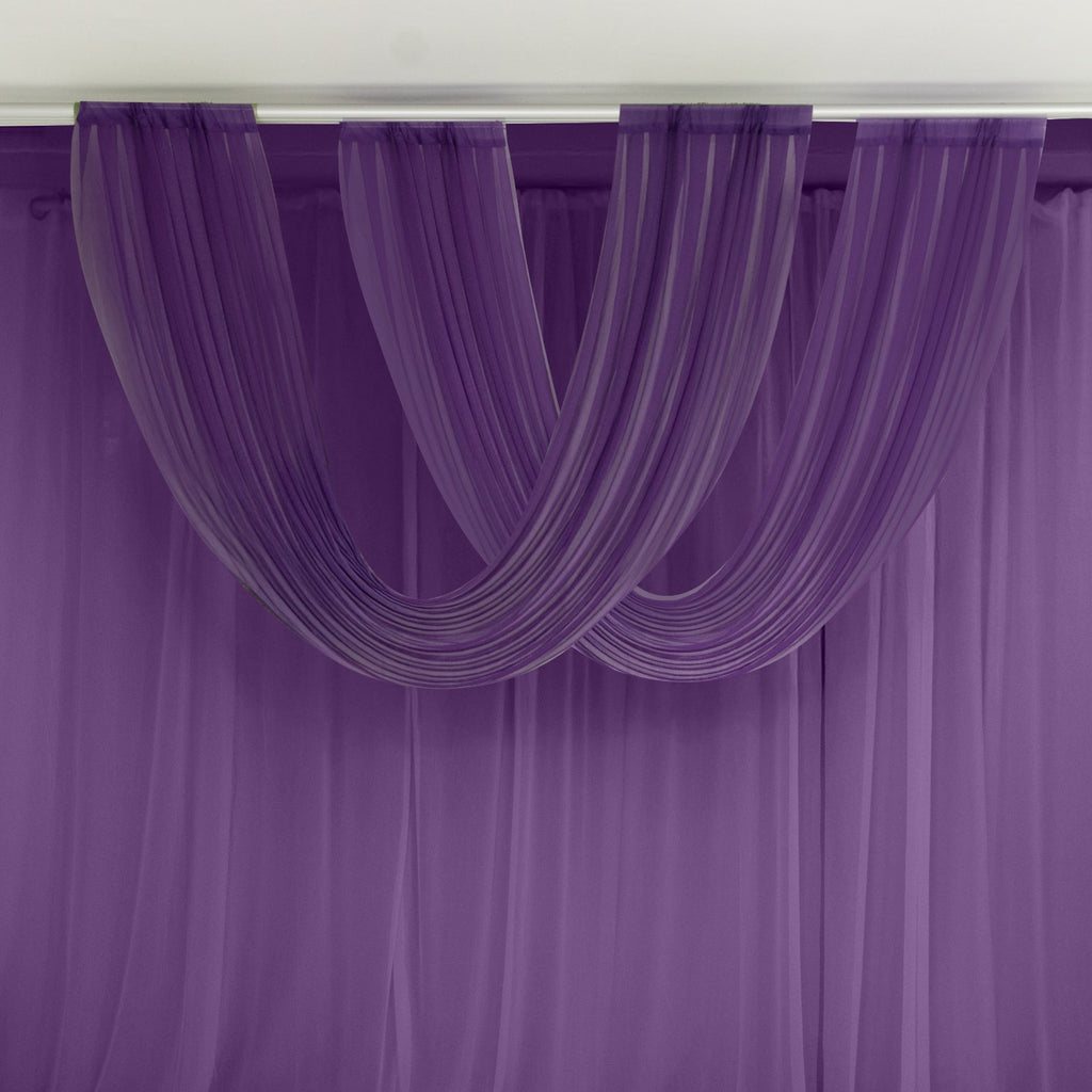 Purple Sheer Chiffon Valance Curtain 4ft x 5ft â€“ Wedding Arch Drape with Rod Pocket, Voile Backdrop Panel - Bell Racket Store