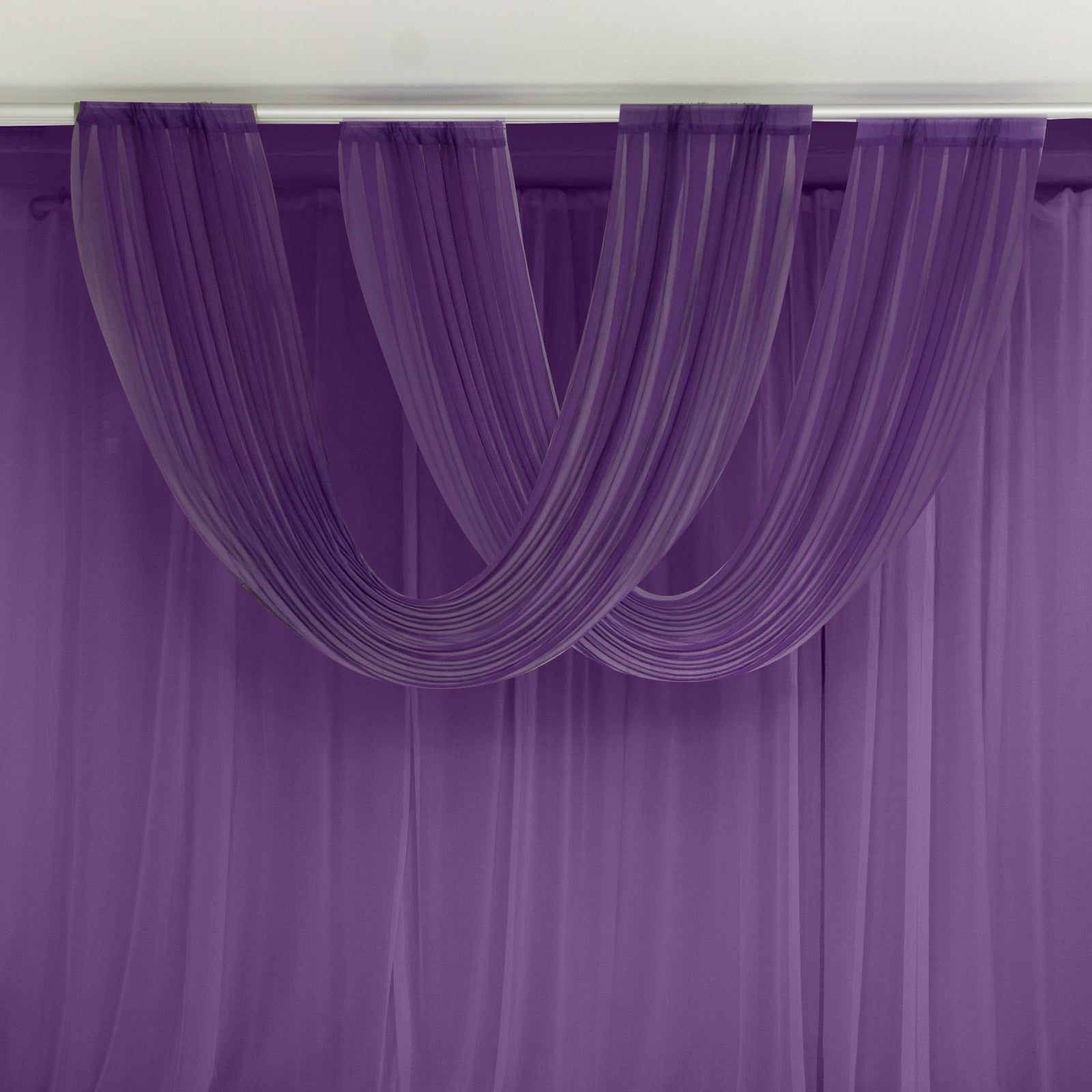 Purple Sheer Chiffon Valance Curtain 4ft x 5ft â€“ Wedding Arch Drape with Rod Pocket, Voile Backdrop Panel - Bell Racket Store