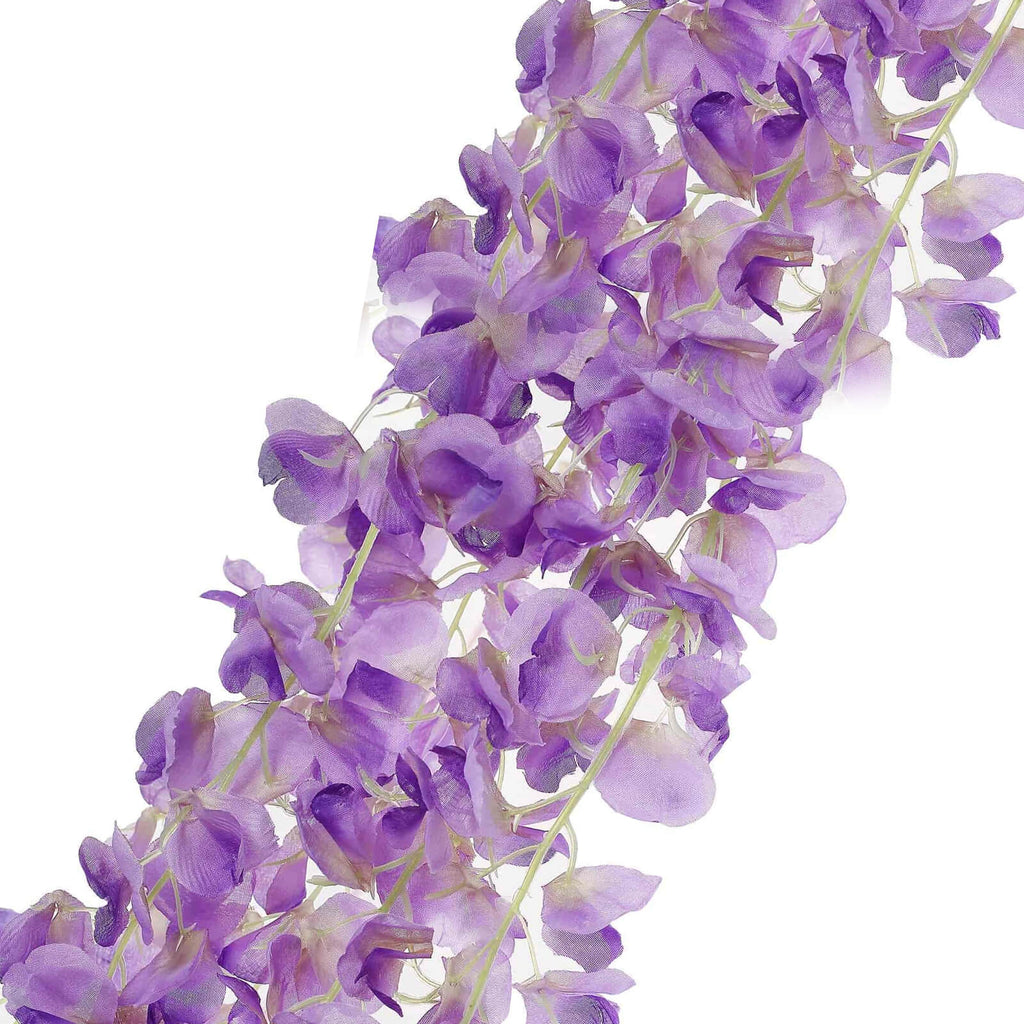 42" Silk Hanging Wisteria Flower Garland Vines in Lavender Lilac, Elaborated 5 Full Strands in 1 Bush