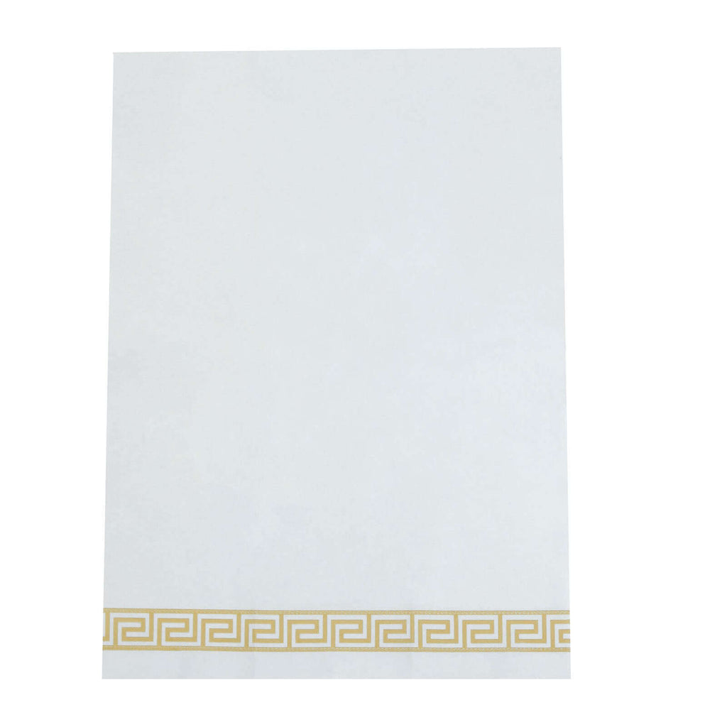 25 Pack Linen-Like Paper 8"x4" Napkins White with Gold Greek Key Design - Soft & Absorbent Airlaid Hand Towels for Exquisite Weddings & Events