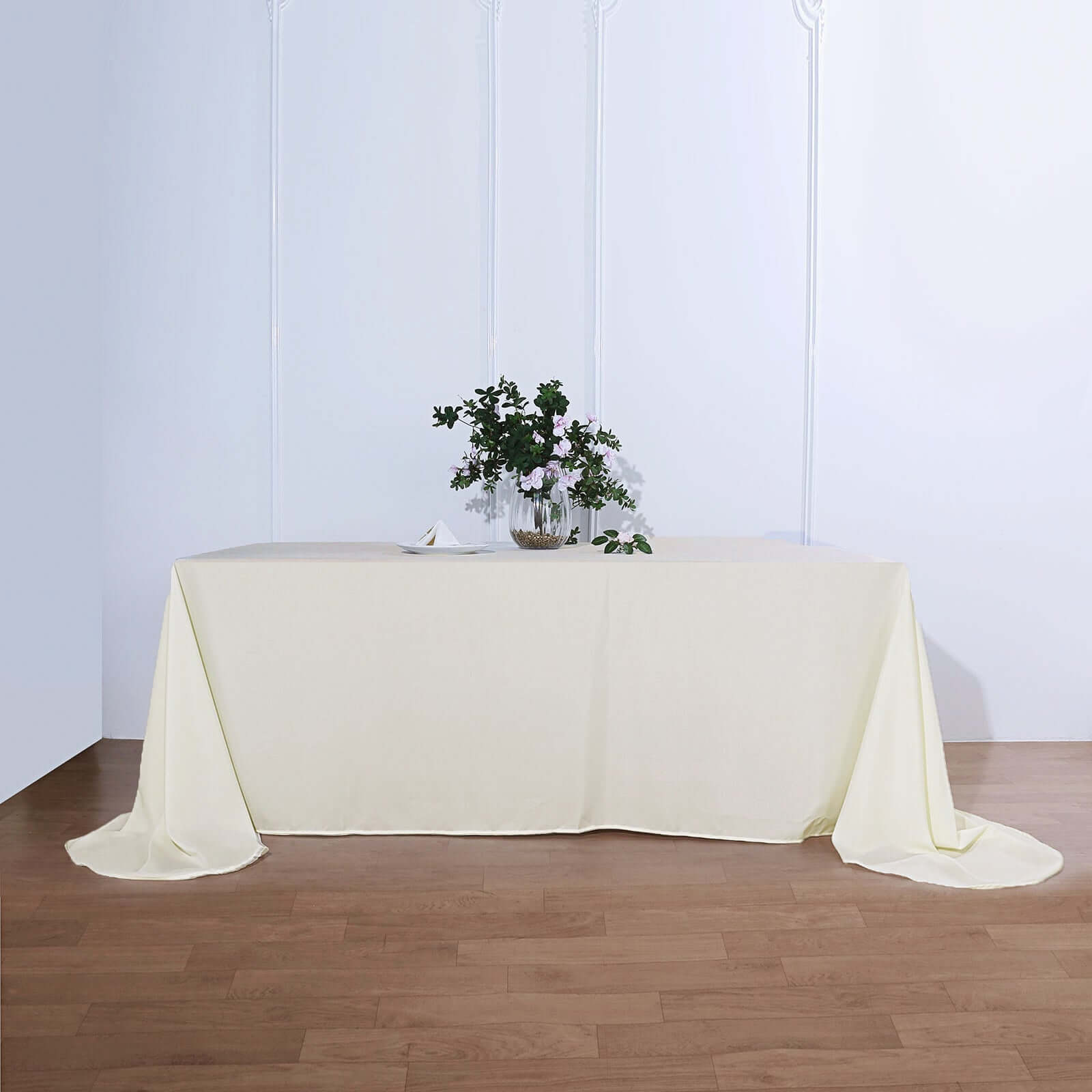 Polyester 90"x156" Rectangle Tablecloth Ivory - Rounded Corners and Seamless Table Cover