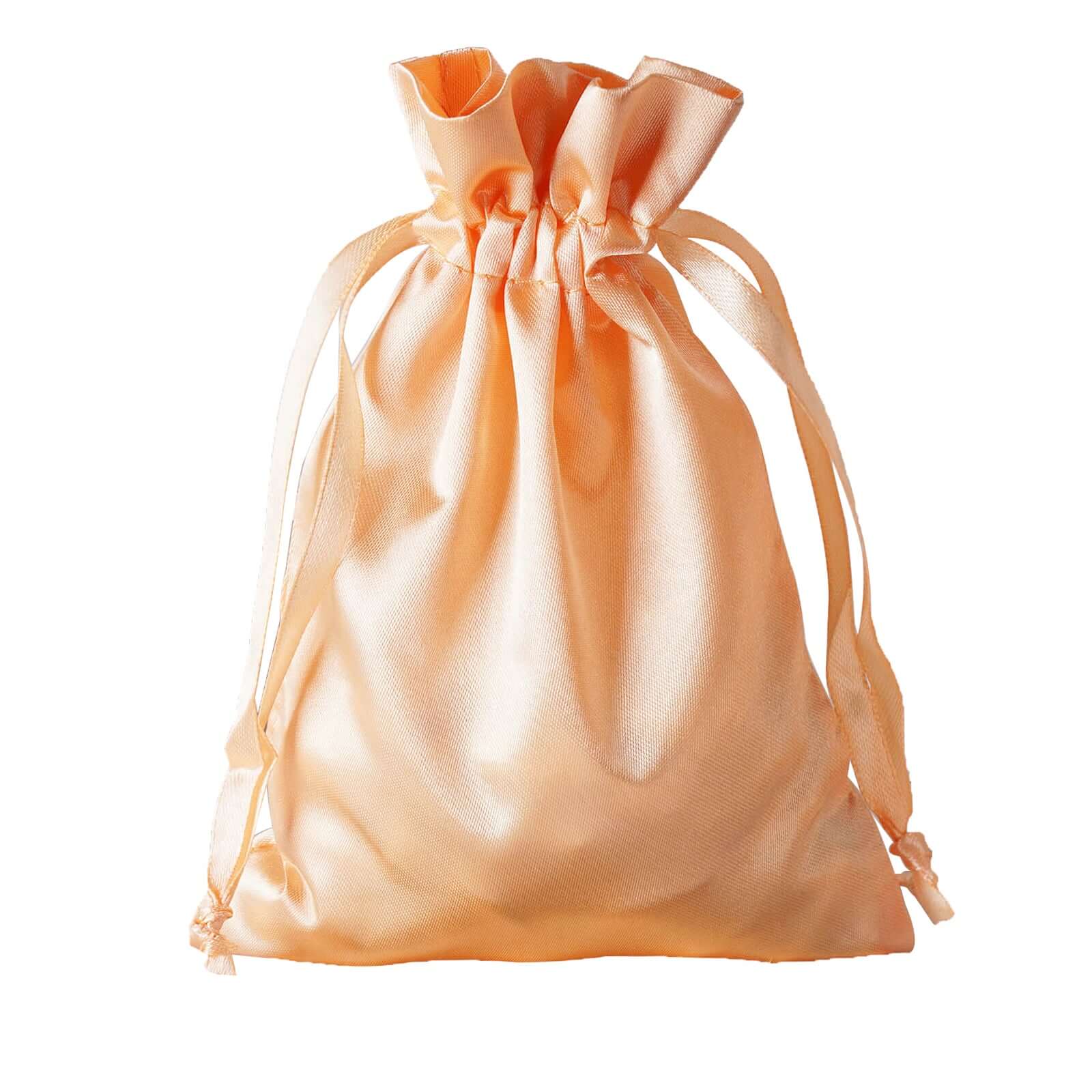 12 Pack 5"x7" Peach Satin Drawstring Wedding Party Favor Gift Bags