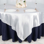 Satin 90"x90" Table Overlay Square Tablecloth White - Smooth Finish for Luxurious Events