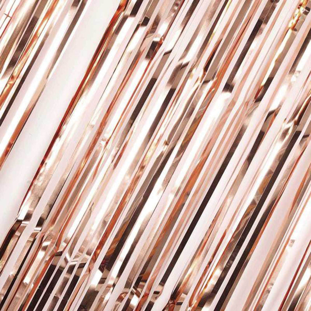 8ft Rose Gold Metallic Tinsel Foil Fringe Doorway Curtain Party Backdrop