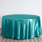 Satin 120" Round Tablecloth Turquoise - Stylish Seamless Table Cover
