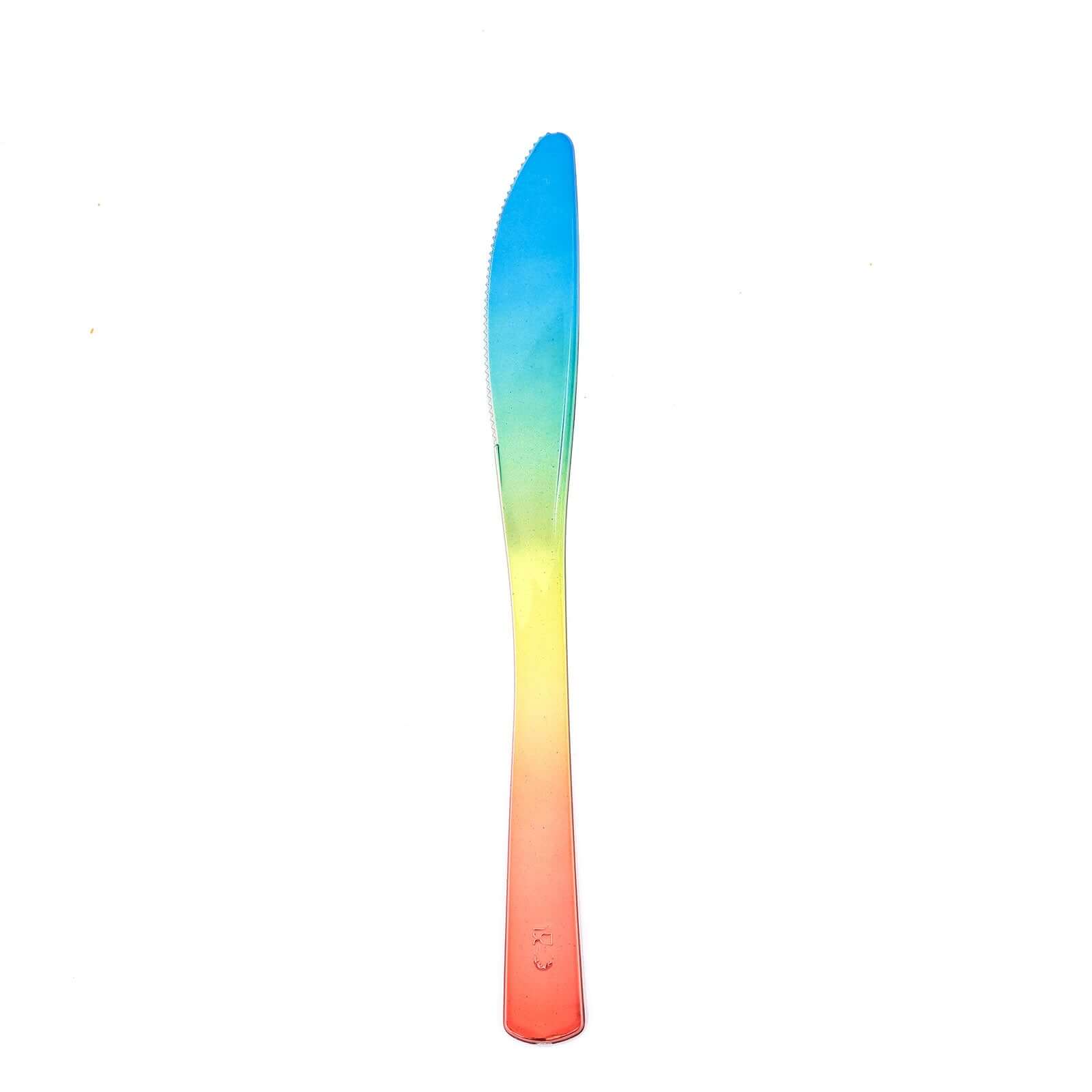 24 Pack - 8" Rainbow Ombre Design Heavy Duty Plastic Knives
