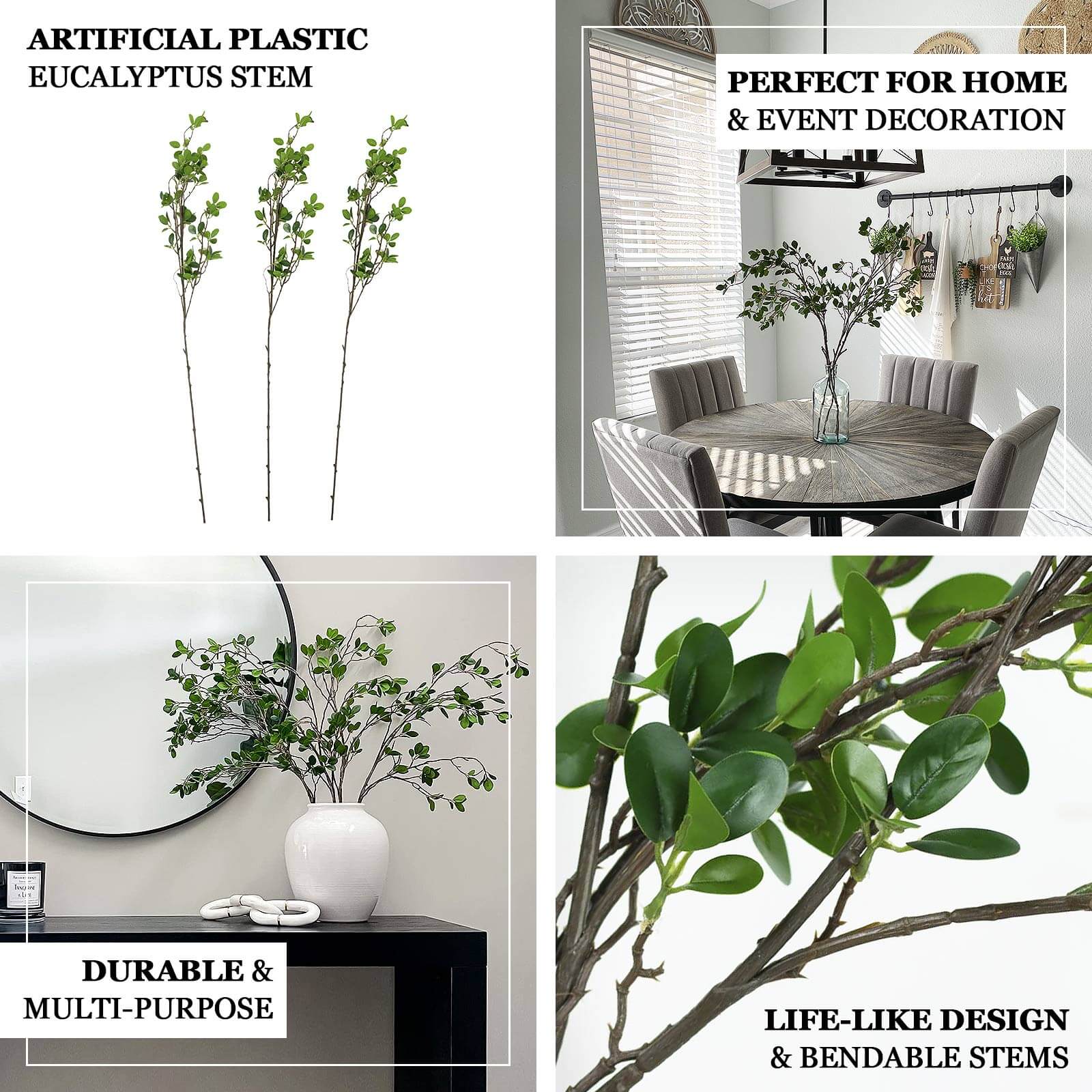 3 Pack 43" Artificial Green Petal Branches Leaf Spray, Faux Leaf Branches