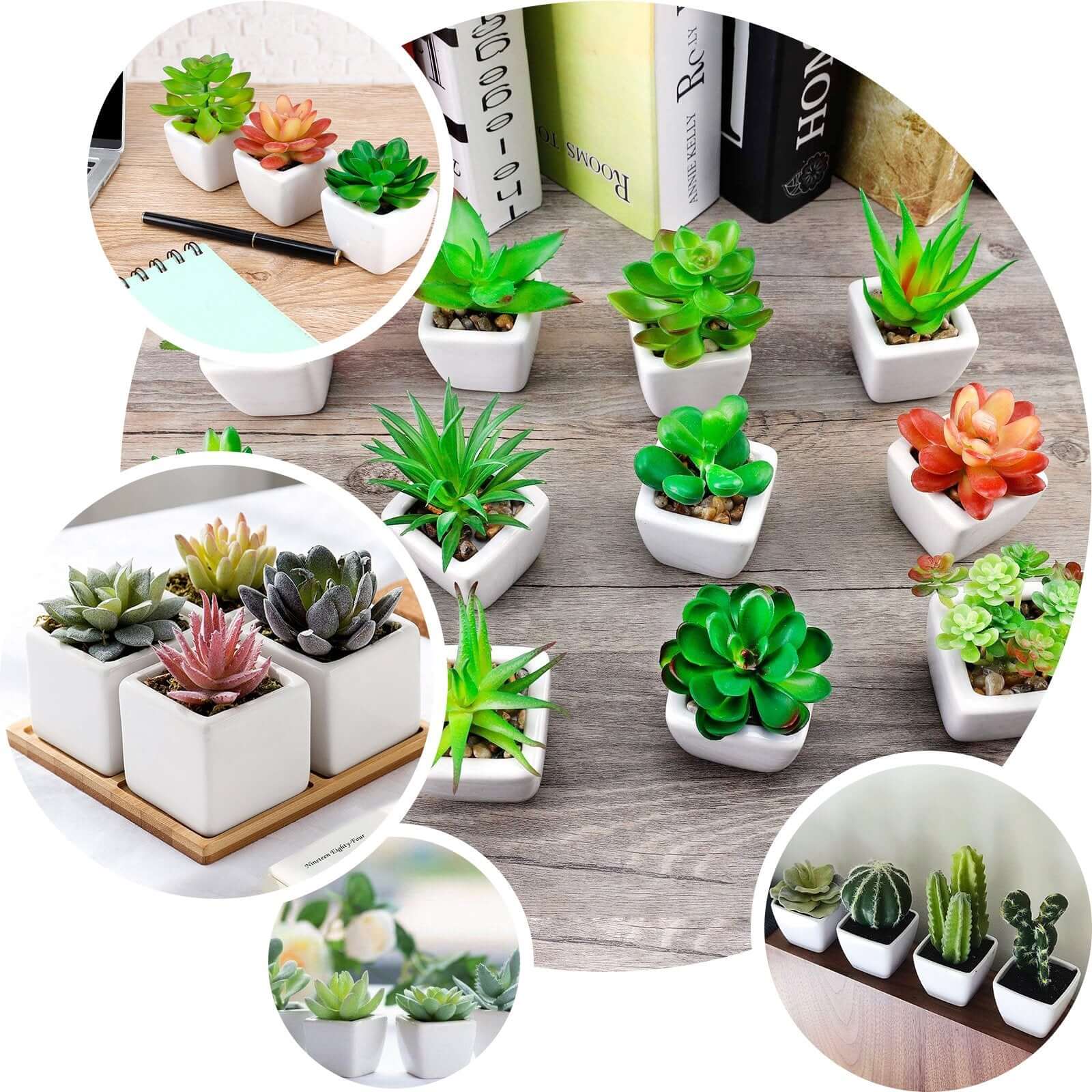 3-Pack Echeveria Artificial Succulents in Ceramic Pot Green - Lifelike Decorative Faux Plants for Home Office & Event Design 4"