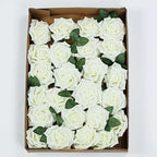 24 Roses 5" Ivory Artificial Foam Flowers With Stem Wire and Leaves