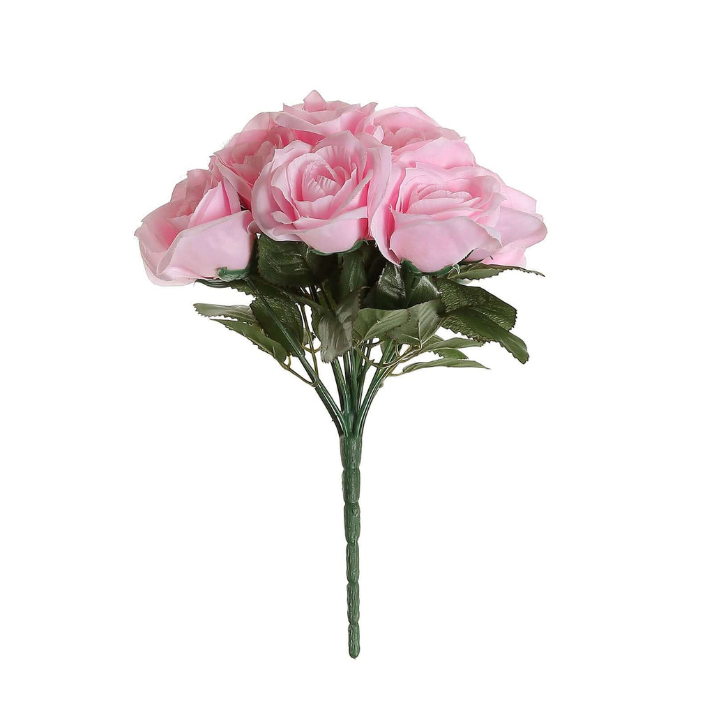 12" Pink Artificial Velvet-Like Rose Flower Bouquet