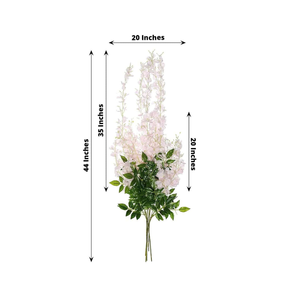 5 Pack 44" Silk Hanging Wisteria Flower Garland Vines in Blush, 3 Strands in 1 Bush