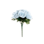 12" Ice Blue Artificial Velvet-Like Fabric Rose Flower Bouquet Bush