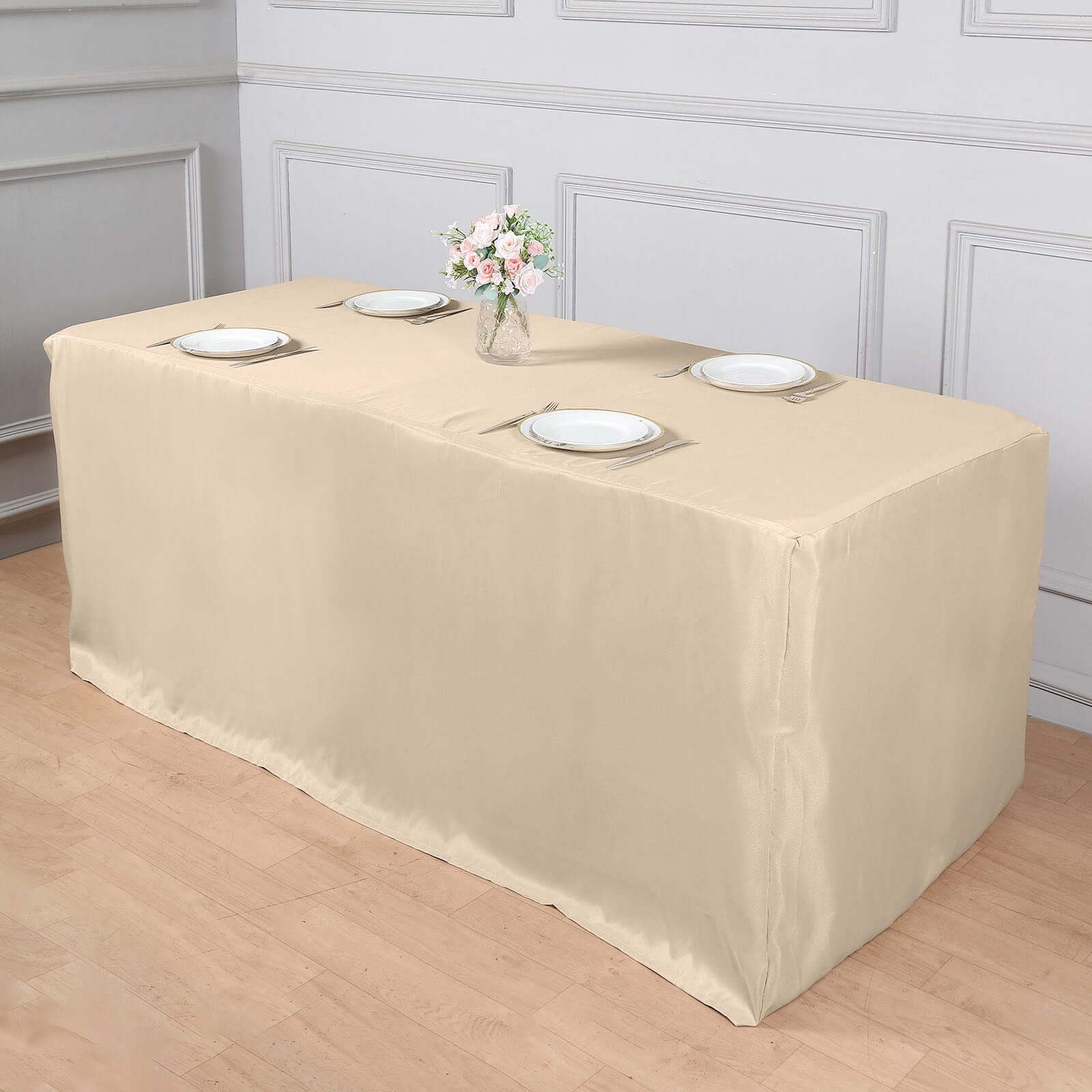Fitted Polyester 72"x30" Rectangle Tablecloth Nude - Durable Table Cover