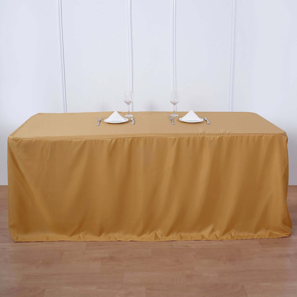 Fitted Polyester 96"x30" Rectangle Tablecloth Gold - Durable and Easy to Maintain Table Cover for Events for Trade Shows, Catering & Events