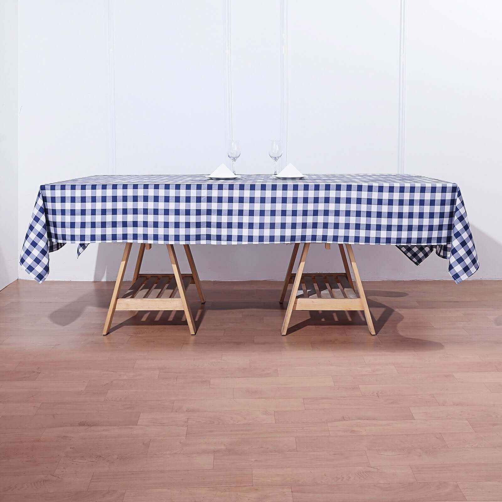 Polyester 60"x102" Rectangle Tablecloth White/Navy Blue - Checkered Buffalo Plaid Table Cover