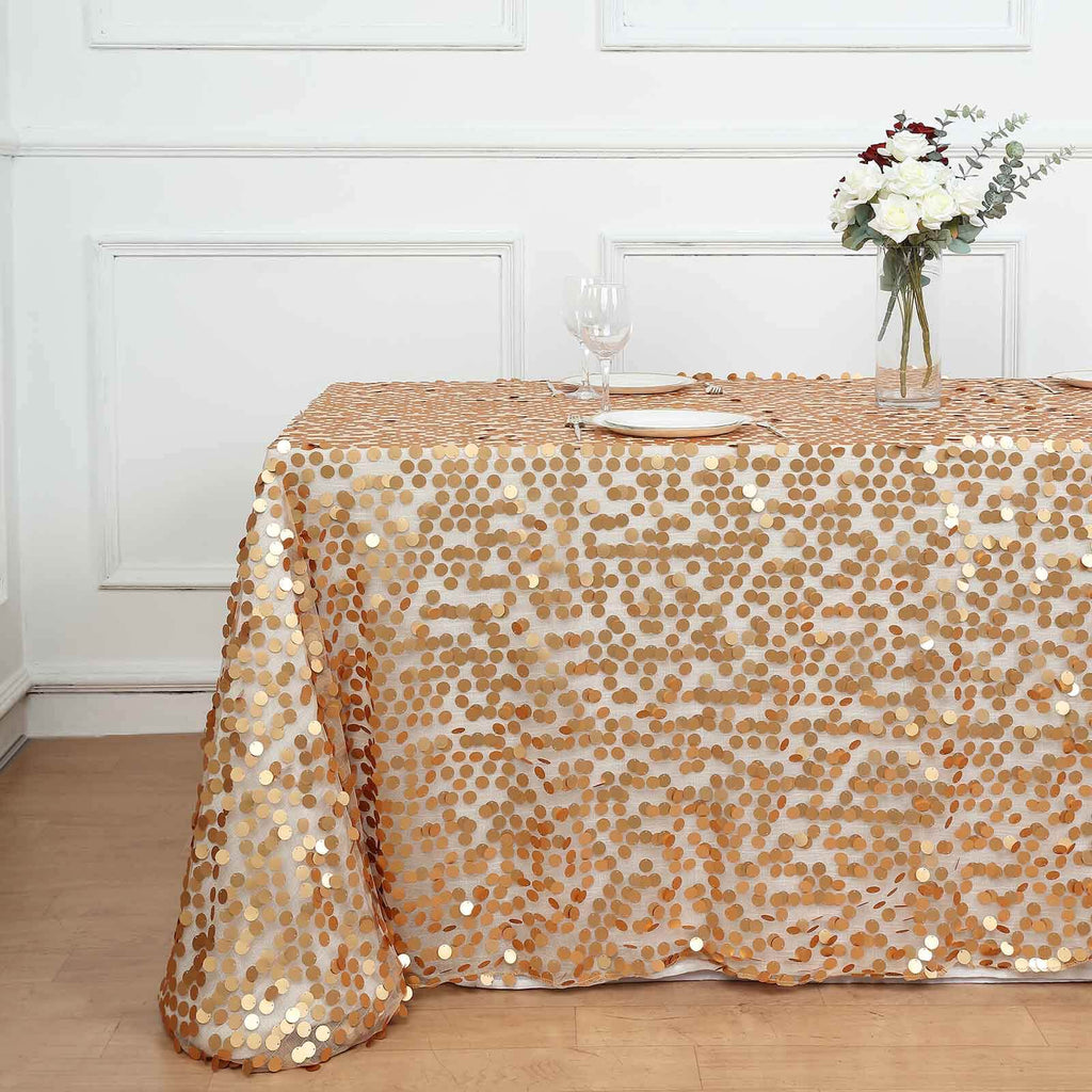 Sequin 90"x132" Rectangle Tablecloth Matte Champagne - Seamless Big Payette Table Cover