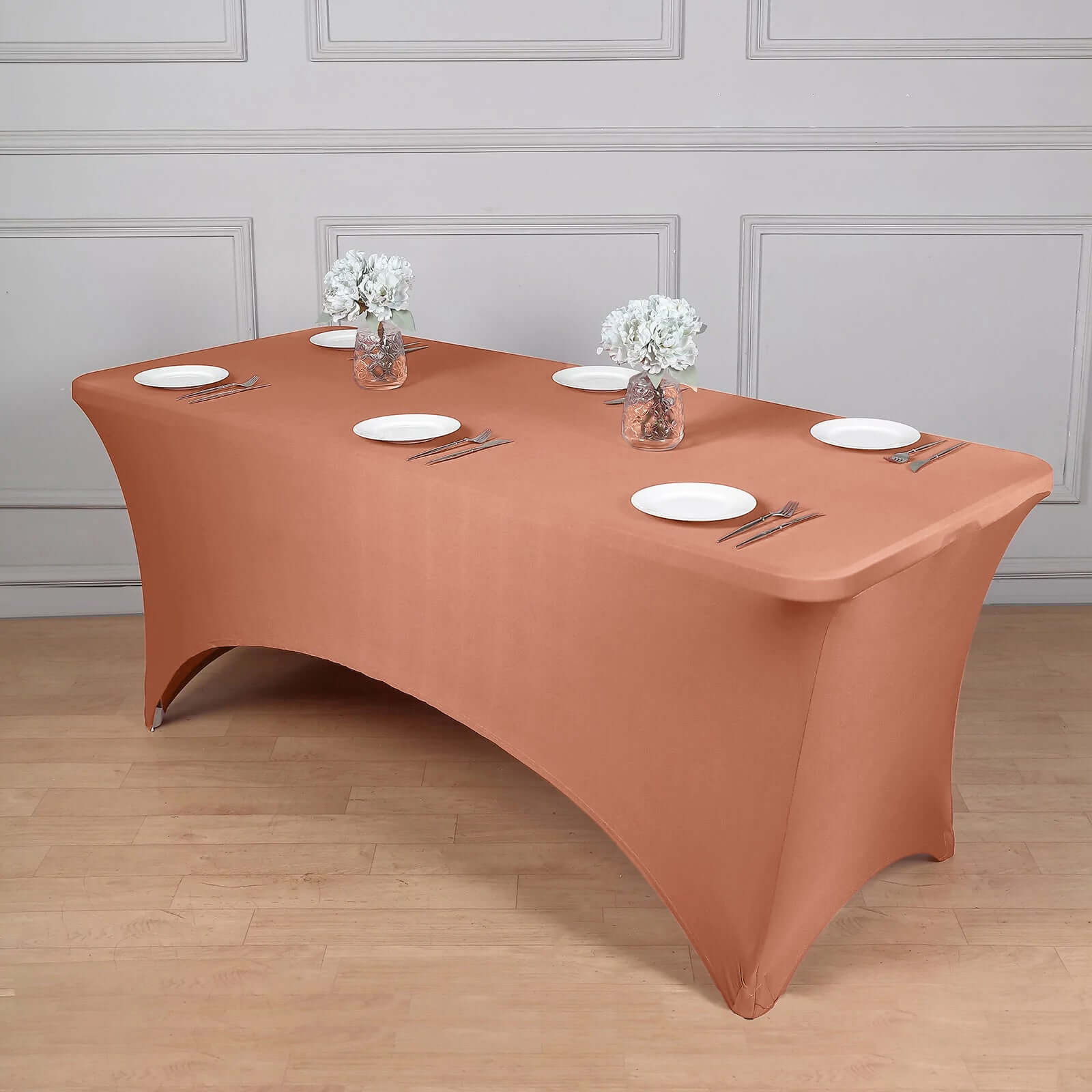 Stretch Spandex 96"x30" Rectangle Table Cover Terracotta (Rust) - Durable Form-Fitting Tablecloth