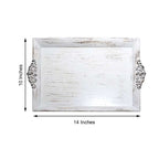 2-Pack Acrylic Rectangle Serving Trays 14"x10" in White Wash with Embossed Handles, Antique Decorative Dinner Party Food Platters