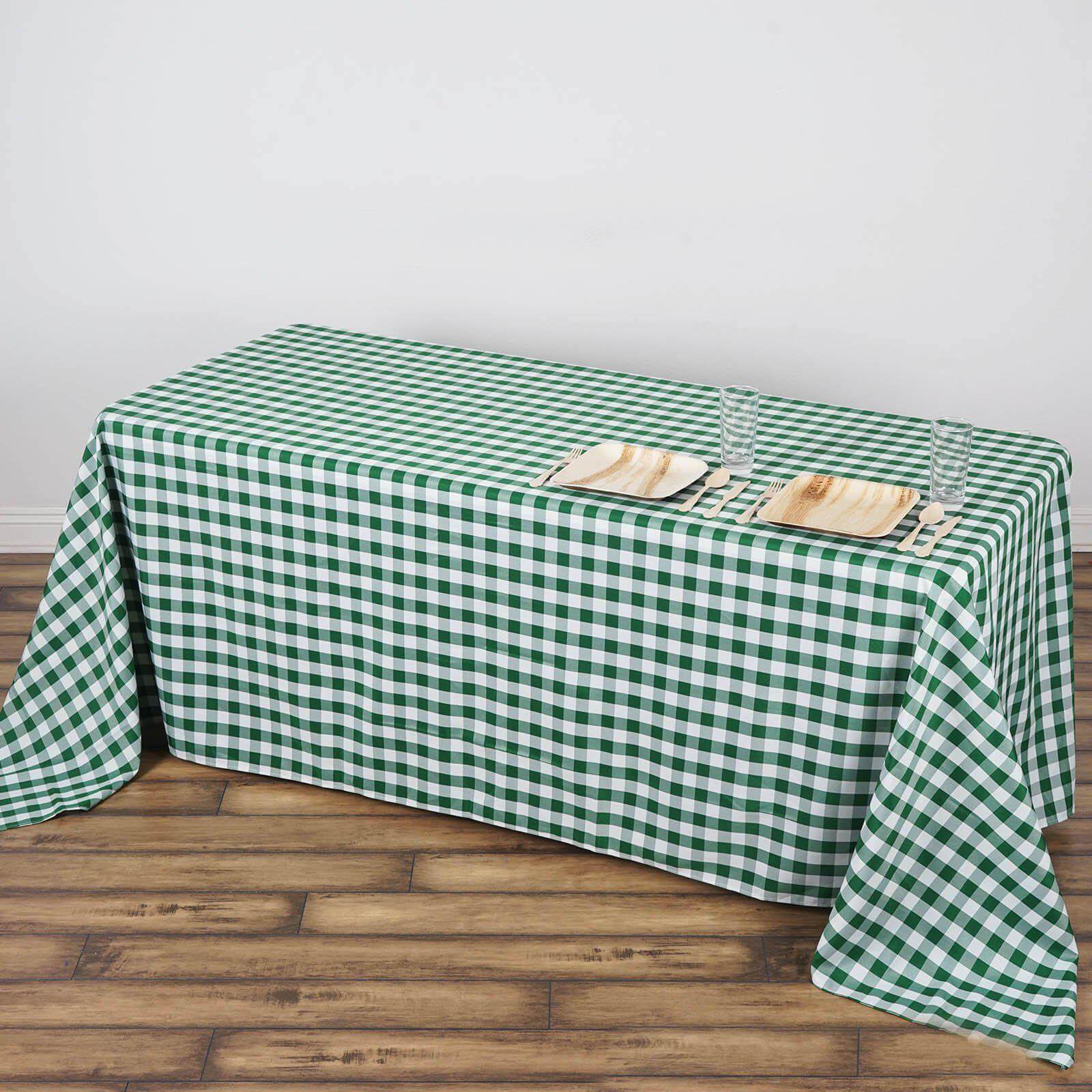 Polyester 90"x132" Rectangle Tablecloth White/Green - Seamless Checkered Buffalo Plaid Table Cover